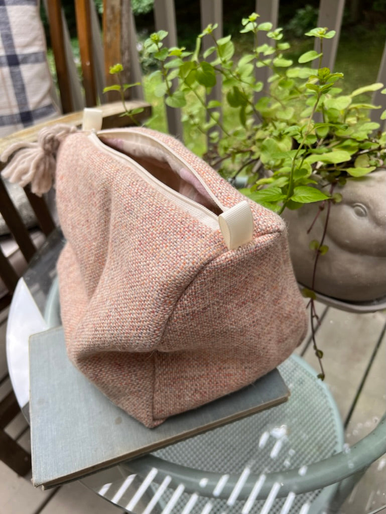 Large Rose Tweed Makeup Bag