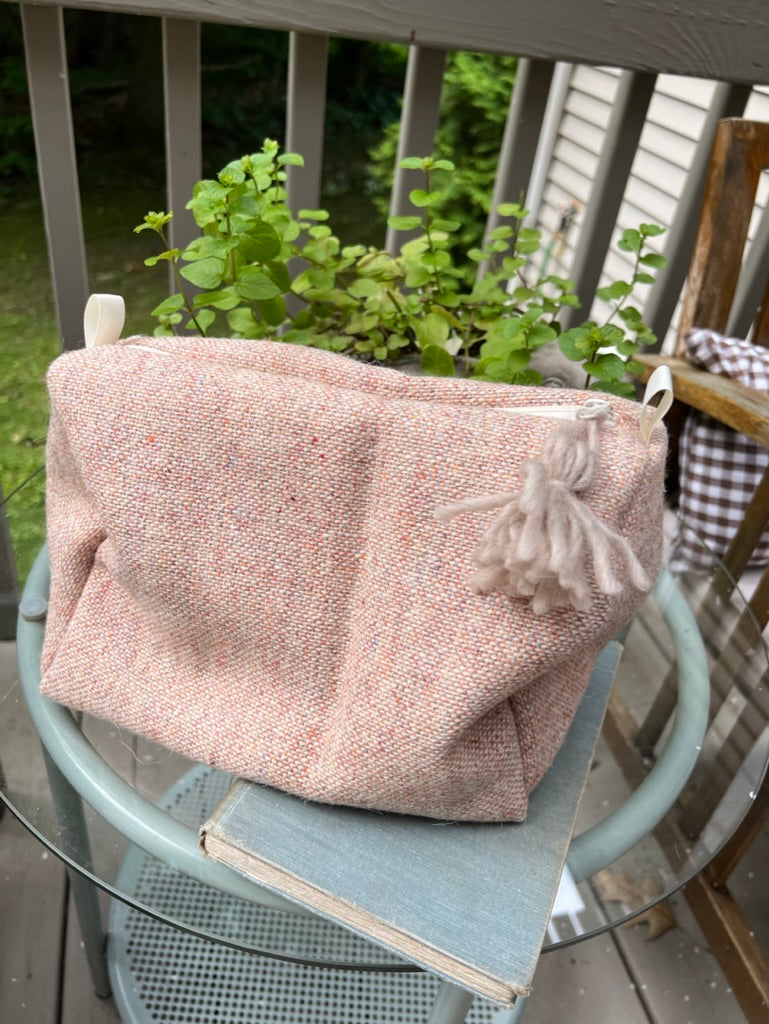 Large Rose Tweed Makeup Bag