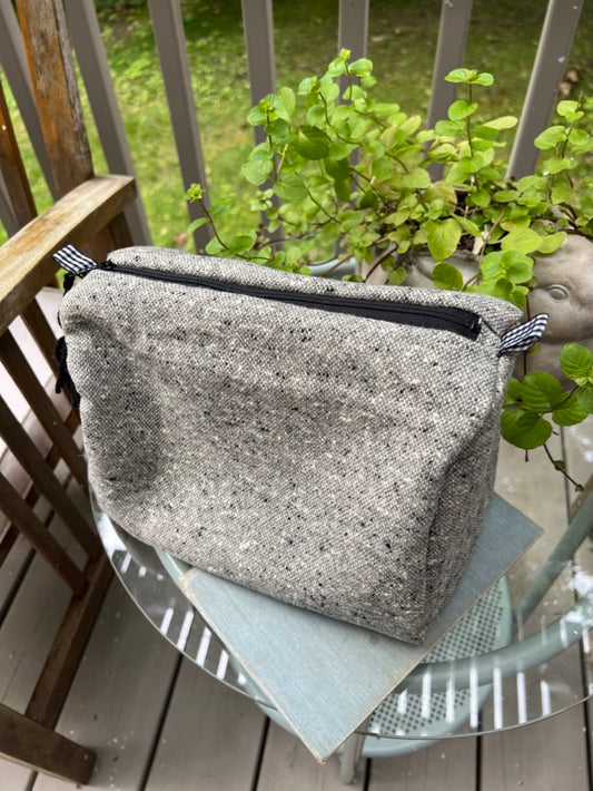 Large Grey Tweed Makeup Bag