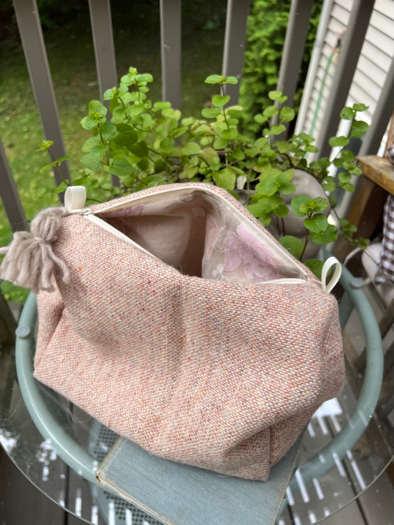 Large Rose Tweed Makeup Bag