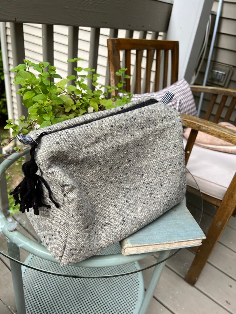 Large Grey Tweed Makeup Bag